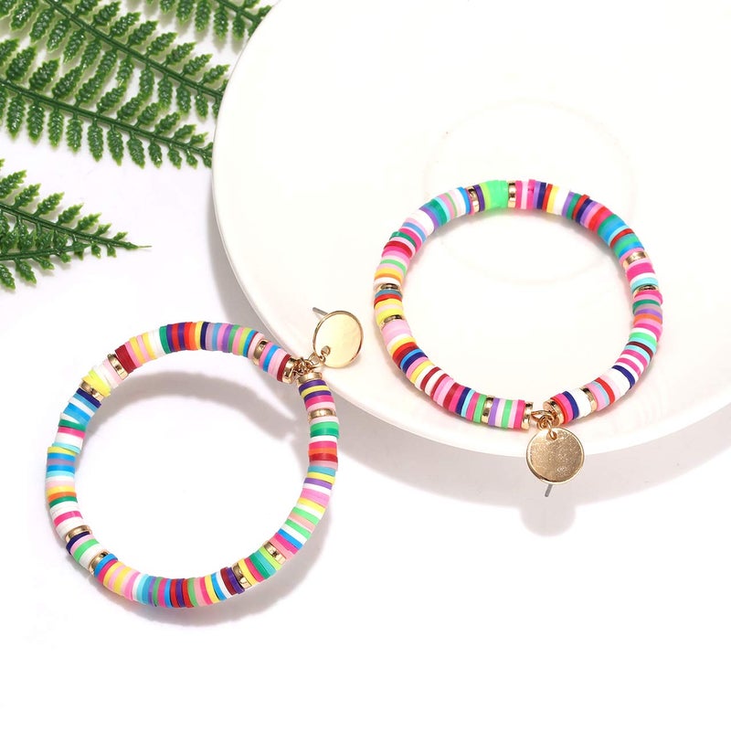 MOLOCH Surfer Heishi Earrings Rainbow Colorful African Vinyl Disc Beaded Drop Dangle Stud Earrings Fun Summer Tribal Jewelry(colourful) - Image 4
